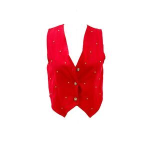 Totally 90s Red Whiskers Vest Wit Gold Studs & Buttons - Medium